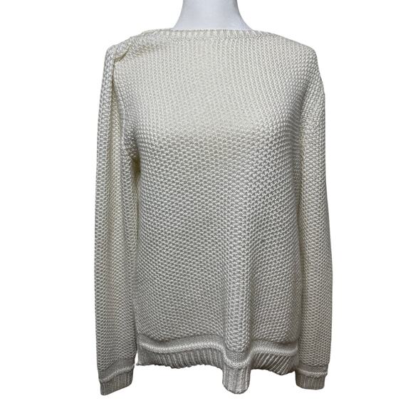 White House Black Market Women's Metallic-Foil Sz M White Pullover Sweater - Picture 1 of 3